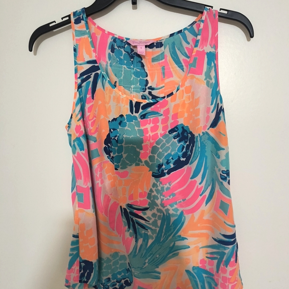Lily Pulitzer Silk Floral Pineapple Tank top